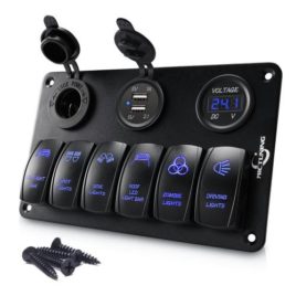 MICTUNING Aluminum Switch Panel W/ Lighter Adapter/Dual USB/Voltmeter
